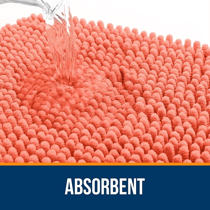 OLANLY Bathroom Runner Rugs 44x24, Extra Soft Absorbent Chenille Bath Rugs, Rubber Backing Quick Dry, Machine Washable Long Bath Mats for Bathroom Floor, Tub and Shower, Home Decor Accessories, Coral
