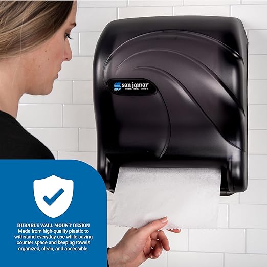 San Jamar Tear-N-Dry Essence Paper Towel Dispenser Automatic Dispenser for Bathroom, Kitchens, and Restaurants, Plastic, 10 x 14.75 x 12.25 Inches, Black