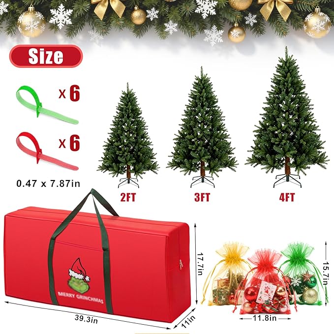 Christmas Tree Storage Bag 6ft Christmas Tree Zipper Bags 600D Oxford Fabric Extra Large Christmas Tree Decorations Storage Container with Reinforced Handles (39x17x11in, Red)