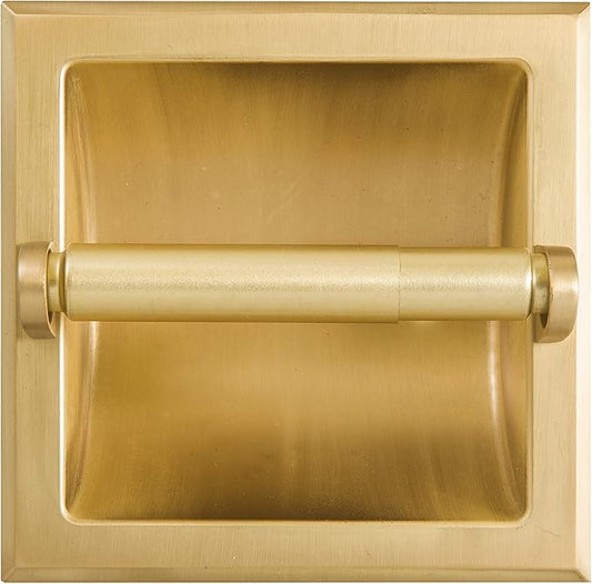 SENTO Recessed Gold Toilet Paper Holder, Wall Mounted Heavy Duty Metal Toilet Paper Roll Holder with Rear Mounting Bracket, in Wall, Easy Installation, Satin Brass