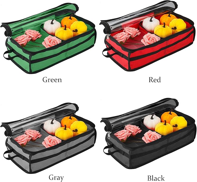 Ornament Storage Box Under Bed 64 Cell Partition 600D Oxford PVC Transparent Window 61x30.5x15cm (Black)