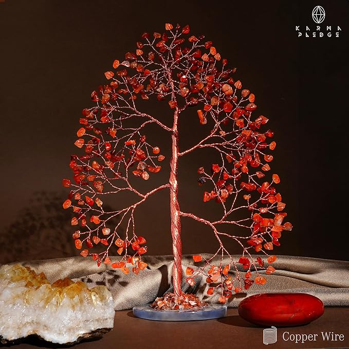 Crystal Tree of Life Birthday Gifts for Women, Men, Frineds, Handmade Carnelian Chakra Tree for Home, Room, Office Decor, Bring Money, Positivity, Reiki Healing, Good Luck, Gifts for Mom & Dad