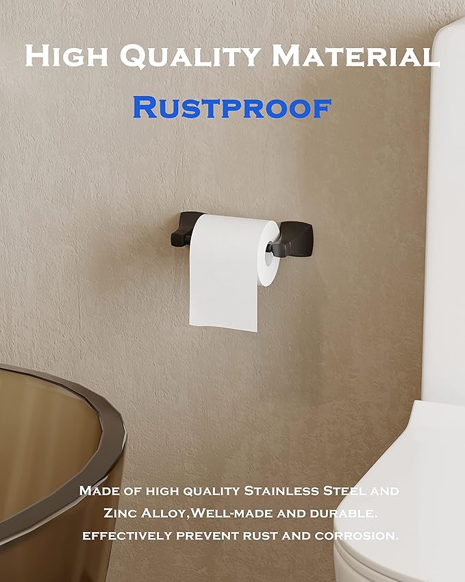 Matte Black Toilet Paper Holder Bathroom Double Post Pivoting Tissue Roll Holder Stainless Steel and Zinc Alloy Wall Mount