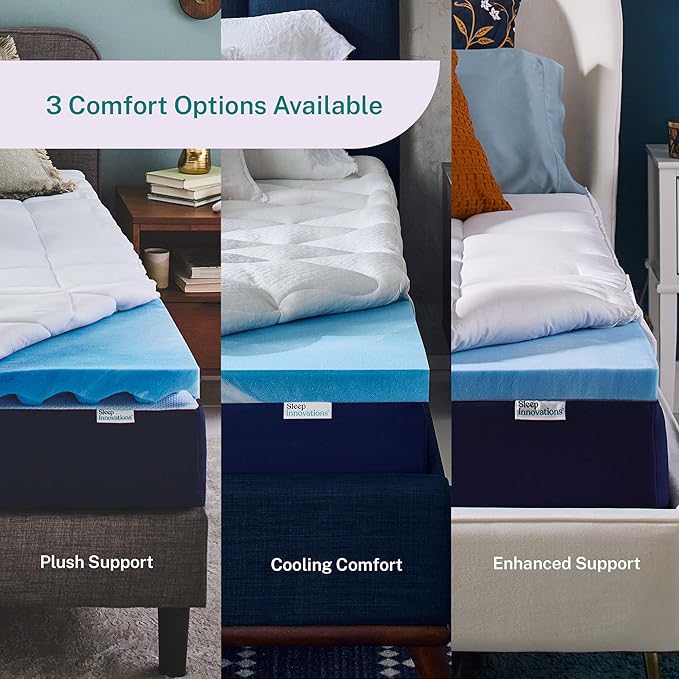 Sleep Innovations Dual Layer 4 Inch Memory Foam Mattress Topper, Full Size, Ultra Soft Support, 3 Inch Cooling Gel Memory Foam Plus 1 Inch Fluffy Pillow Top Cover