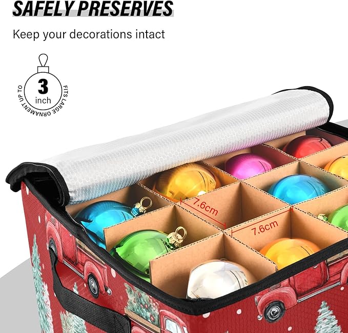 Red Snowman Christmas Ornament Storage Basket Box Xmas Tree Winter Holiday Storage Container Cube with Adjustable Dividers for 64 Holiday Ornaments or Decorations Keeps Clean and Dry for Next Season