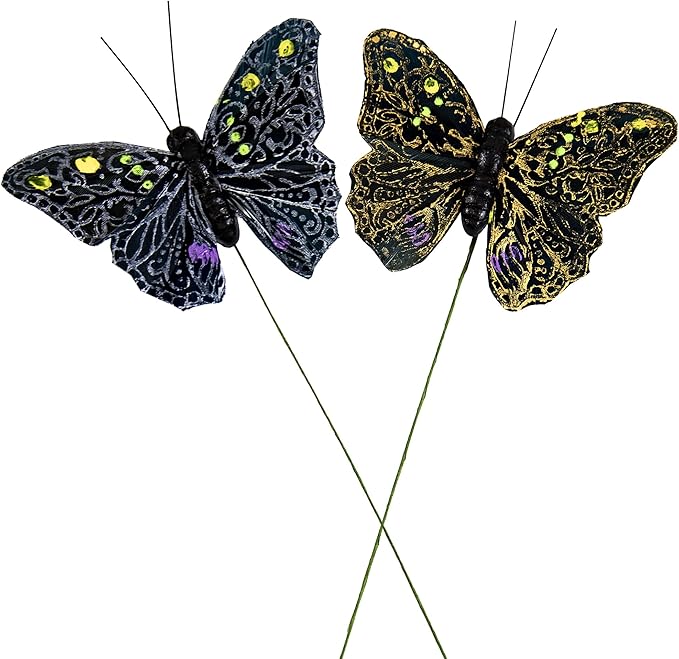 Cartanfill-Decorative Feather Black Butterfly paired with Gold and Silver line Patterns, for Home Accent Piece, Gift Idea