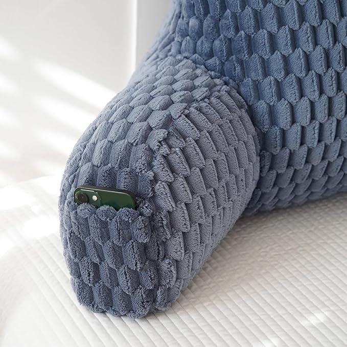 Yaoshuho Fluffy Reading Pillow for Sitting in Bed, Large Backrest Bed Pillow with Arms, Back Support Pillow for Lounging Bedrest, Navy