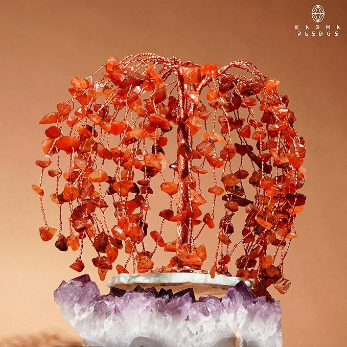 Chakra Tree of Life Birthday Gifts for Women, Home and Office Decor, Handmade Carnelian Crystal Tree for Money, Positivity, Reiki Healing, Spiritual Good Luck Gifts for Mom & Dad