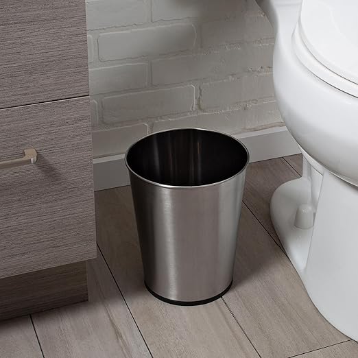 5 Liter Small Wastebasket | 9.7 Inches Height | Round Open Top | Trash Can | Bathroom | Bedroom | Kitchen | Dorm | Office | Disposal Waste Bin | Garbage Container | Stainless Steel, Pack of 12