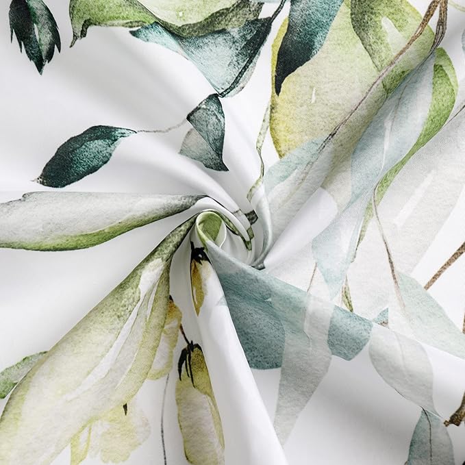 Gibelle Long Shower Curtain 72 x 78, Tall Sage Green Floral Fabric Shower Curtain, Watercolor Plant Eucalyptus Leaves Bathroom Curtains Shower Set