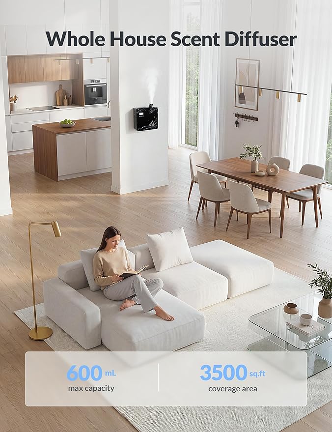 2026 Upgraded 3500 Sq.Ft HVAC Scent Diffuser for Home, Smart Whole House Scent System with App & Remote Control, Hotel Collection Waterless Diffuser for Large Room, Cold Air Tech, 600mL, Marble Black