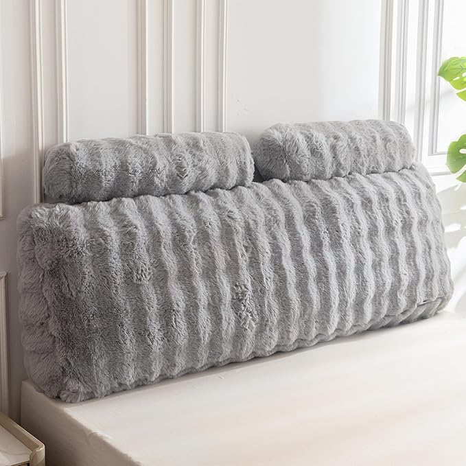 HIGOGOGO Headboard Pillow Queen,Ultra-Soft Wedge Pillow with 2 Cylindrical Neck Pillows,Memory Foam Filling,Back Support Pillows for Bed Sitting Up, Reading & Working, Removable Cover, 59.1"x19.7"