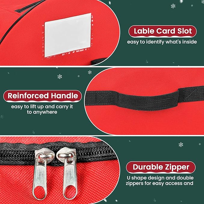 Keten Christmas Light Storage Bag, 600D Oxford Fabric Christmas Light Organizer with Reinforced Handles, 3 Reels Included to Hold 375ft Mini Christmas, Tree Lights & Extension Cords-Red