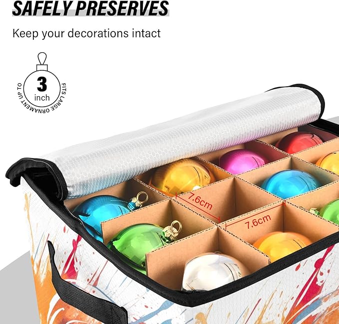 Kigai Basketball Painting Christmas Ornament Storage Box with Zipper & Adjustable Dividers Holiday Ornament Organizer Xmas Storage Container, 64 Balls