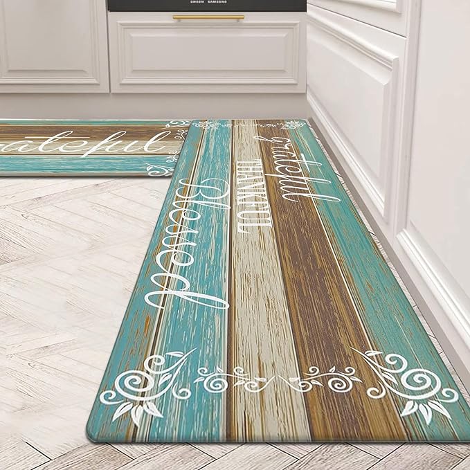 HEBE Anti Fatigue Kitchen Mat Set of 2 Non Slip Cushioned Kitchen Mats for Floor Waterproof Farmhouse Kitchen Rugs and Mats Set Comfort Standing Desk Mat Carpet for Sink,Office,Laundry