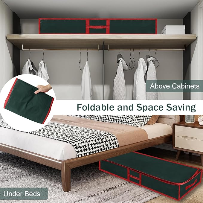 Christmas Gift Wrapping Paper Organizer Storage Bags,Plastic Container for Holiday Supplies & Accessories, Gift Bag Organizer, Under Bed Wrapping Paper Storage (Green)