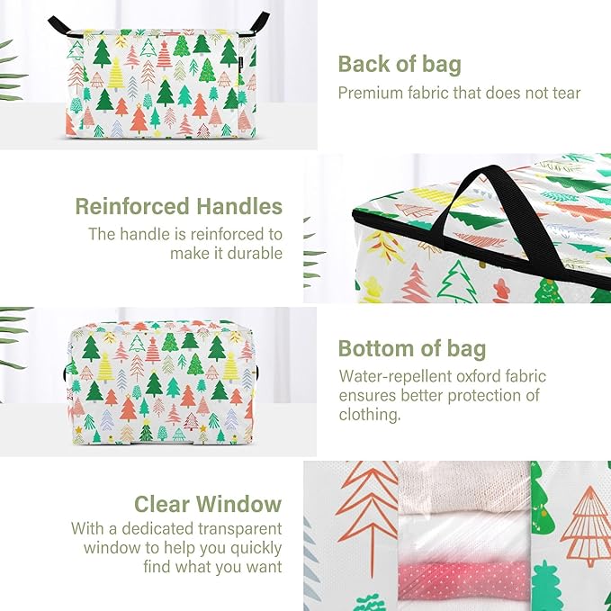 Burbuja 2 Pack Storage Bag Organizer with Handles for Clothes, Blankets, Bedding, Christmas Tree Foldable Storage Bag with Zipper & Clear Window, 95L