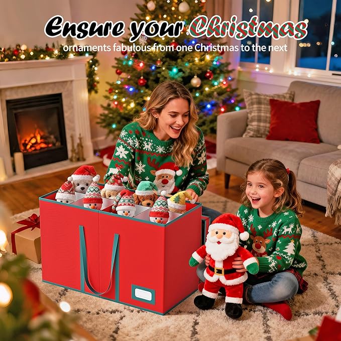 Christmas Figurine Storage Box & Nutcracker Storage Containers with Visible Lid and Cardboard Dividers, Keeps 8 Holiday 15"-Figurine Collectibles, Xmas Decoration Storage Bag, 600D Oxford / Tear-Proof