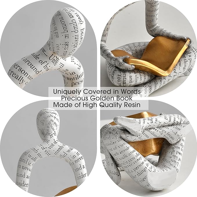 White Decor Reading Statue - Modern Abstract Thinker Sculptures - Resin Decorations for Living Room Coffee Table - Bookshelf Shelf Decor Accents for Dining Room Office - Gifts for Women