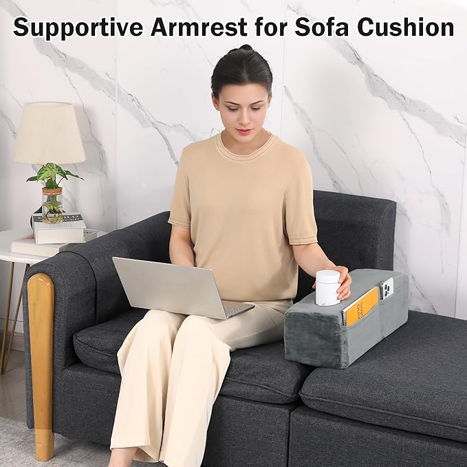 HOMBYS Removable Couch Armrest with Cup Holder,High Density Foam Couch Caddy with Storage，Remote Holder for Sofa,Removable Cover