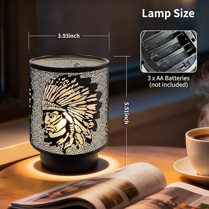 Battery Operated Table Lamp, Cordless Lamps for Home Décor, Nightlight with LED Bulb with Timer for Living Room Bedroom Tabletop Entryway Centerpiece Gift (Native American)