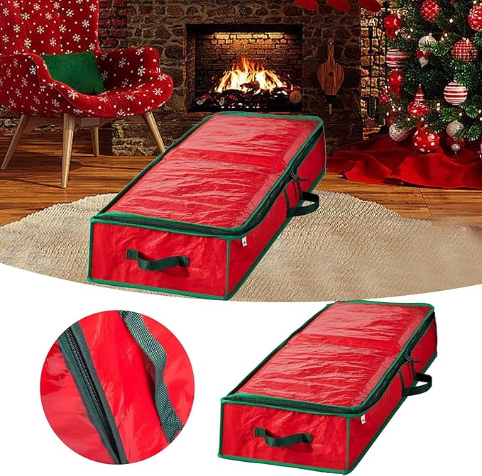 Gift Wrap Organizer, christmas storage under bed,Christmas Wrapping Paper Storage Bag Useful Pockets for Xmas Accessories, Large Capacity Storage Box,Holiday Accessories