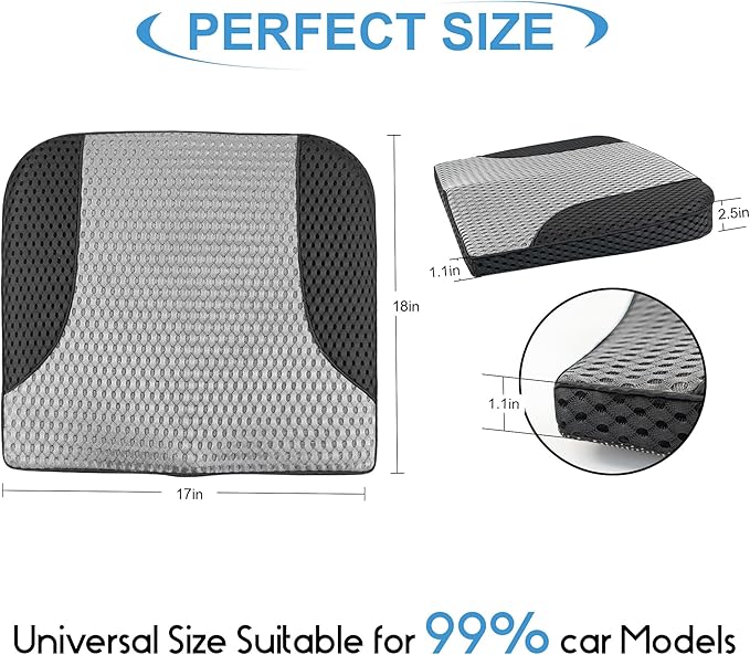 Lofty Aim Car Seat Cushion, Comfortable Memory Foam Seat Pillow for Driving, Sciatica-Back Pain Relief, Cushion for Car-Truck, Office, Wheelchair - Mesh Black&Gray