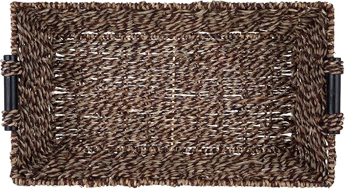 17.5 "x 10" x 4 "wooden handle seaweed rectangular basket, made of fiber tray, used for living room coffee table, bathroom counter, kitchen pantry, farmer's country storage cabinet.