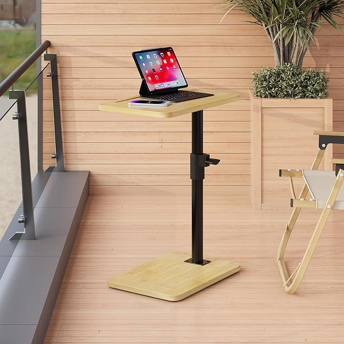2Pcs Sofa Armrest Tray Table - 360° Bamboo Swivel TV Trays - Height Adjustable Side Table for Bed or Chair with Phone and Tablet Slots - End Tables for Small Spaces (2PCS, Standard)