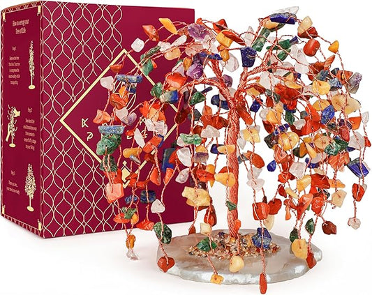 7 Chakra Tree of Life Birthday Gifts for Women, Home and Office Decor, Handmade Crystal Chakra Tree for Money, Positivity, Reiki Healing, Spiritual Good Luck Gifts for Mom & Dad