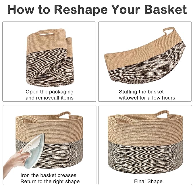 90L Large Blanket Basket,21.7"L x 21.7"W x 13.8"H Rope Woven Baskets with Handles,Brown Storage Bins,Laundry Basket Perfect for Living Room, Nursery,Bedroom,Home Organization