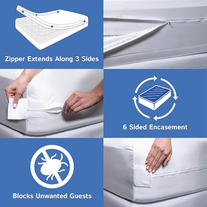 Futon Full Mattress Protector (54" x 75") Waterproof Zippered Encasement Premium White Bed Cover Protects Against Allergens Dust (8"-11" Depth)