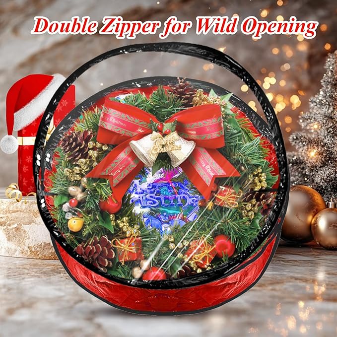 6 Pack Wreath Storage Container, 30" Christmas Wreath Storage Container, Plastic Decorative Wreath Storage Bag with Sturdy Handles for Holiday Seasonal Wreath, Red