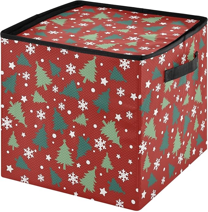 Snowflake Christmas Ornament Storage Basket Box Red Buffalo Plaid Winter Holiday Storage Container Cube with Adjustable Dividers for 64 Holiday Ornaments or Decorations Keeps Clean and Dry