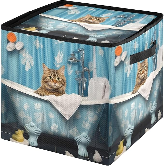 Kigai Bathroom Cat Christmas Ornament Storage Box with Zipper & Adjustable Dividers Holiday Ornament Organizer Xmas Storage Container, 64 Balls