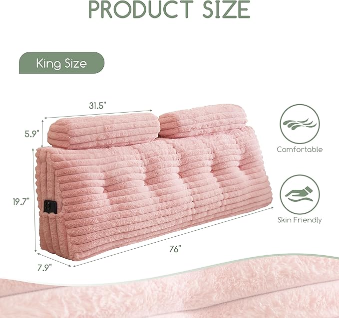 HIGOGOGO Triangular Headboard Wedge Pillow with 2 Cylindrical Pillows and Memory Foam Filling, Daybed Pillows for Sitting up, Reading or Working with Removable Cover,King 76"x19.7"