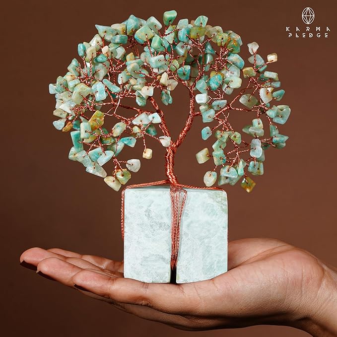 Chakra Tree of Life for Unique Gifts for Mom, Dad, Home and Office Decor, Handmade Amazonite Healing Crystal Tree for Positivity, Money & Good Luck, Birthday Gifts for Women,Mens