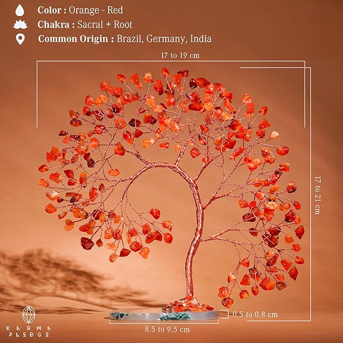 Crystal Tree of Life for Home, Office, Room, Wall Decor to Bring Money & Good Luck, Handmade Carnelian Reiki Healing Chakra Tree, Unqiue Birthday Gifts for Women, Men, Mom & Dad