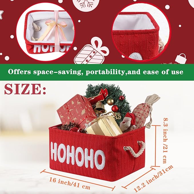 INough Christmas Gift Basket, Large Red Empty Storage Basket with Handle, Holiday Organizer for Toys, Gifts, Baby Items and Home Christmas Decorations