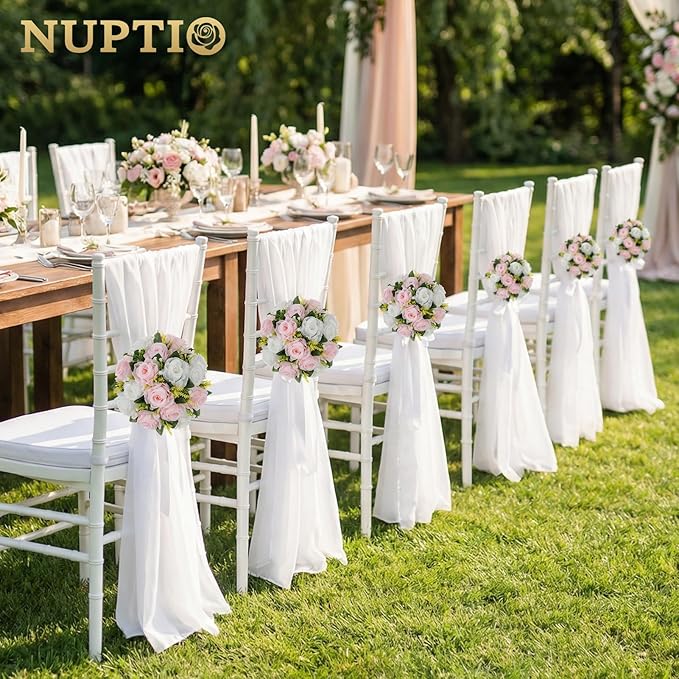 NUPTIO Flower Ball Centerpieces for Tables: Artificial Pink & White Rose Arrangements for Wedding Centerpiece - 2 Pcs Faux Silk Floral Kissing Balls for Home Gender Reveal Party Mother's Day Decor
