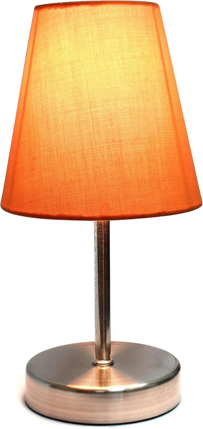 Simple Designs LT2013-ORG Mini Basic Sand Nickel Table Lamp with Fabric Shade, Orange