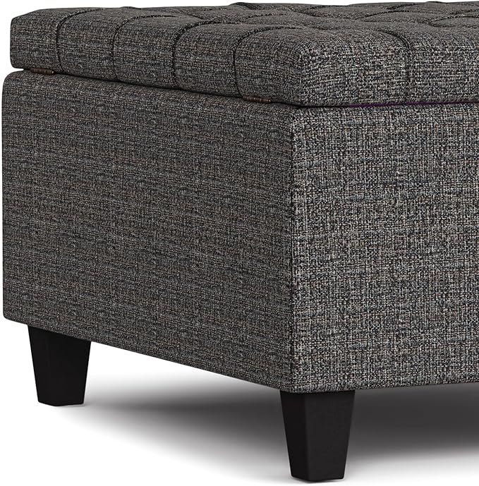 SIMPLIHOME Harrison Small Coffee Table Storage Ottoman - 30 inch Wide Upholstered Tweed Look Fabric Square Lift-Top Ottoman in Ebony, Transitional Ottoman for Living Room with Hidden Storage