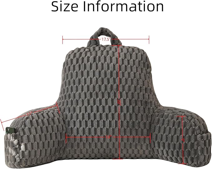 Yaoshuho Fluffy Reading Pillow for Sitting in Bed, Large Backrest Bed Pillow with Arms, Back Support Pillow for Lounging Bedrest, Dark Grey