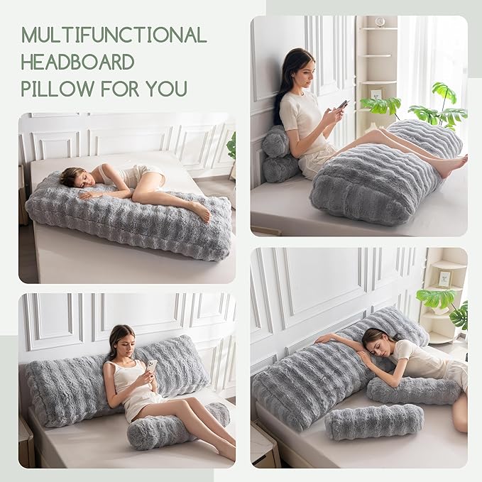 HIGOGOGO Headboard Pillow King,Ultra-Soft Wedge Pillow with 2 Cylindrical Neck Pillows,Memory Foam Filling,Back Support Pillows for Bed Sitting Up, Reading & Working, Removable Cover, 76"x19.7"