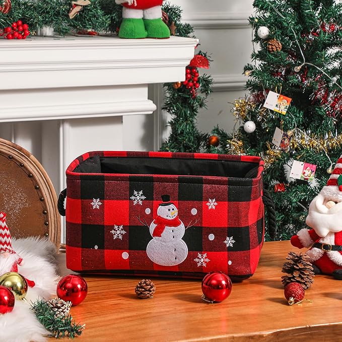 INough Christmas Baskets, Large Red Buffalo Plaid Collapsible Storage Basket with Handles, Empty Holiday Gift Basket for Toys, Blankets, Baby Items and Christmas Home Decorations