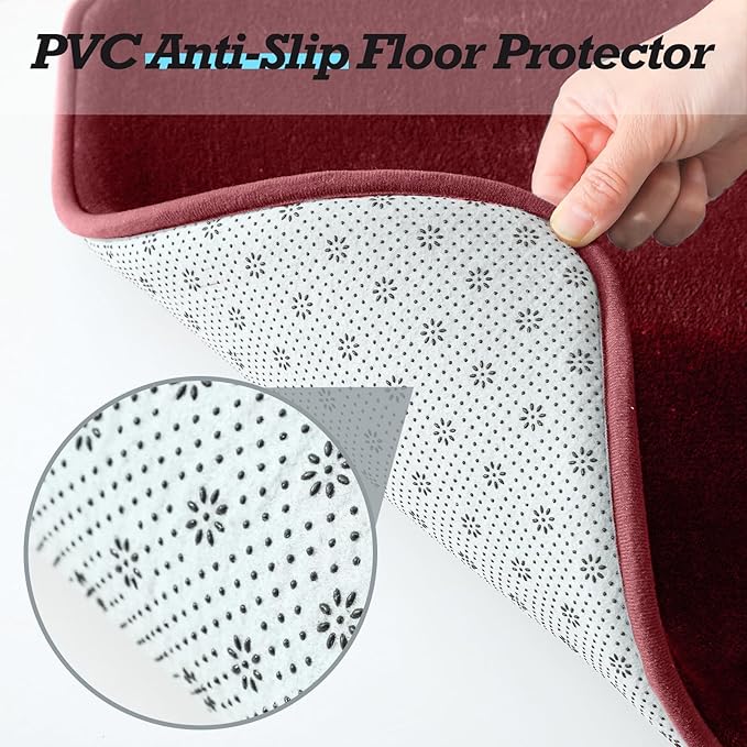 HUXMEYSON Bathroom Rugs Sets 3 Piece, Non-Slip & Quick Dry Bath Mat Set, Ultra Soft Velvet Bath Rugs for Bathroom, Toilet and Shower Floor, Red