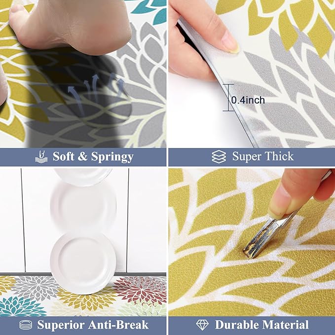 HEBE Anti Fatigue Kitchen Rugs Sets of 2, Non Slip Kitchen Mats for Floor, Waterproof Cushioned Comfort Standing Carpet for Kitchen Sink, Home Office, Laundry Room