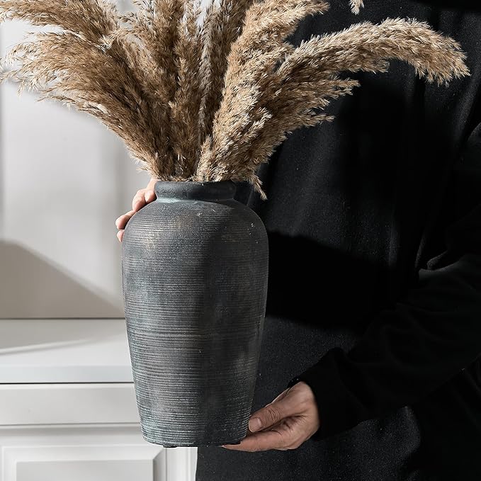 Vaseking Large Ceramic Rustic Vase, 11 inch Minimalist Decorative Farmhouse Tall Vase for Home Decor, Living Room, Shelf Decor, Enterway, Wedding, Table Decoration, Bronze