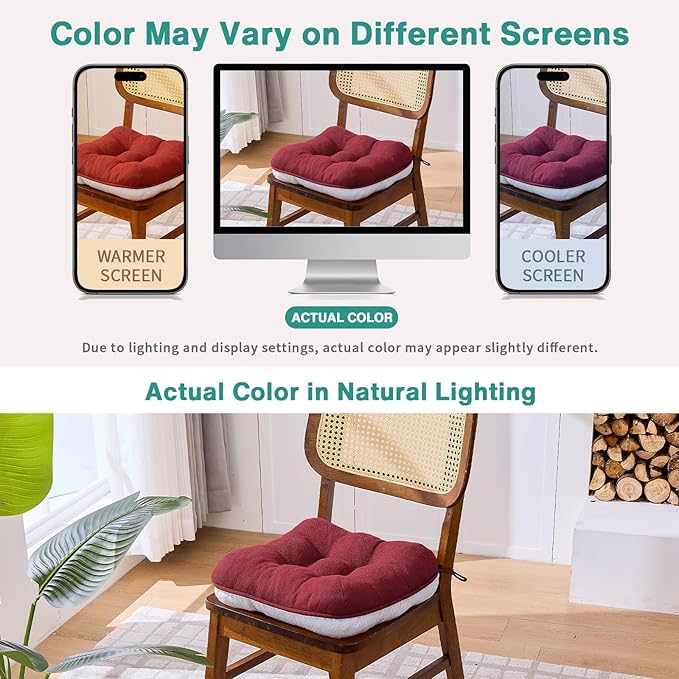 BETU Chair Cushions for Dining Chairs Set of 2,3.5" Thick Kitchen Table Chair Pads with Ties,Non Slip Backing and Covers, Christmas Decor Seat Cushion for Dining Room,Bar,Patio Chairs,16"X16"X3.5",Red