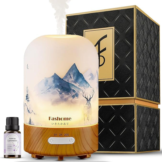 Essential Oil Diffuser, Hand Blown Glass Aromatherapy Diffuser, Ultrasonic Cool Mist Scent Aroma Humidifier, Diffuser Oil Machine Whisper Quiet with Auto Shut-Off for Home Bedroom Office(<25dB)